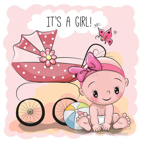 Greeting Card it is a Girl with Baby Stock Vector - Illustration of babies, characters: 86167249 Girl With Baby, Girl With Teddy Bear, It Is A Girl, Vom Avea Un Copil, Scrapbook Bebe, Baby Shower Greetings, Its A Girl Announcement, Homemade Cake