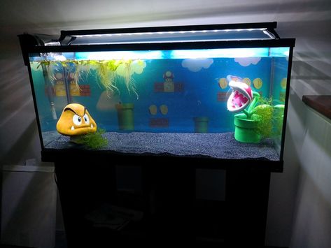 DIY mario fish tank   #mario #supermario #mariofishtank #supermariofishtank #axolotlhouse #axolotl #axolotls #aquarium #marioaquarium Fish Tank, Super Mario, Home Deco, Mario, Fish