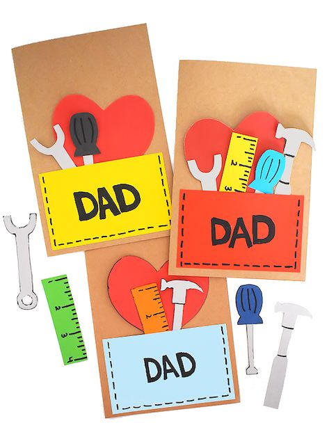 Father’s Day Handyman Card with Free Printable Template #FathersDay #FathersDaycard #FathersDaycraft #handyman #kids #craft #kidscraft #kidcrafts Dad Day Crafts For Kids, Dads Day Card, Father Day Crafts For Kids, Father Day Ideas, Father Day Cards, Father's Day Card Template, Papa Tag, Kids Fathers Day Crafts, Happy Fathers Day Cards