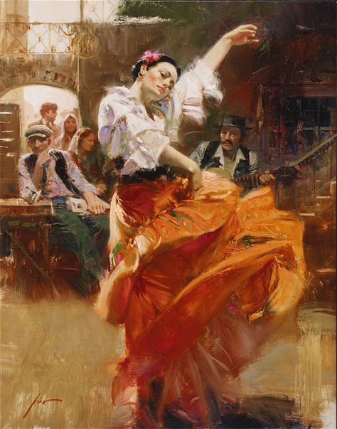 "Flamenco in Red" (2012) by Pino http://www.parkwestgallery.com/artwork-detail?ArtID=371098 #parkwestgallery #art #pino #dance Pino Daeni, Woman Dancing, Spanish Dancer, Galleria D'arte, Dance Paintings, Red Painting, Flamenco Dancers, Kunst Inspiration, Magazine Illustration