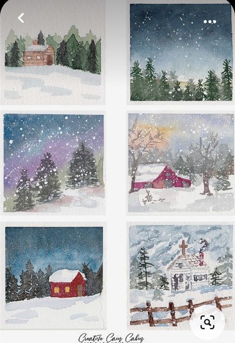 Winter Scenes To Paint, Landscape Painting Watercolor, Loose Watercolor Paintings, Watercolor Paintings Nature, Watercolor Beginner, Winter Watercolor, Christmas Card Art, Watercolor Bookmarks, Diy Watercolor Painting