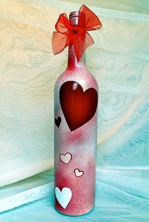 Valentines Wine Bottle Crafts, Wine Bottle Project, Valentines Day Wine, Old Wine Bottles, Wine Bottle Corks, Wine Craft, Wine Glass Crafts, Wine Glass Art, Wine Bottle Art