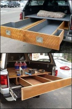 Woodworking guide offers anyone of any skill level the ability to build amazing projects. The guide is extra helpful because it offers more detailed explanations, videos and blueprints then your typical woodworker magazine. Truck Bed Box, Truck Bed Drawers, Bil Camping, Truck Bed Organization, Astuces Camping-car, Bed Drawer, Truck Bed Storage, Bed Box, Truck Bed Camping