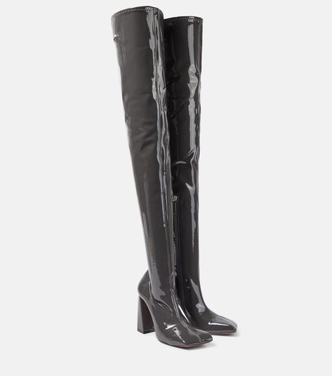 Marine Stretch 95 latex over-the-knee boots in grey - Amina Muaddi | Mytheresa Amina Muaddi Boots, Amina Muaddi Shoes, Amina Muaddi, Evening Shoes, Shoe Show, Shoes Shop, Suede Ankle Boots, Party Shoes, High Heel Boots