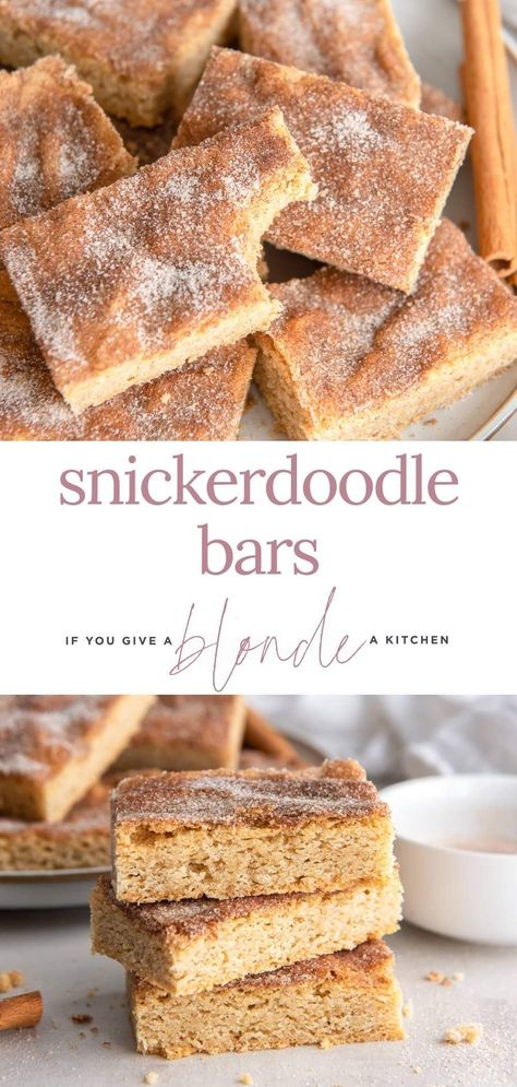 Cookies And Bars Recipes Simple, Easiest Dessert Recipes No Bake, Banana Snickerdoodle Bars, 12 Tomatoes Recipes Desserts, Snickerdoodle Bars Recipe, Snickerdoodle Cookie Bars, Snickerdoodle Recipes, Easiest Dessert Recipes, Cinnamon Bars