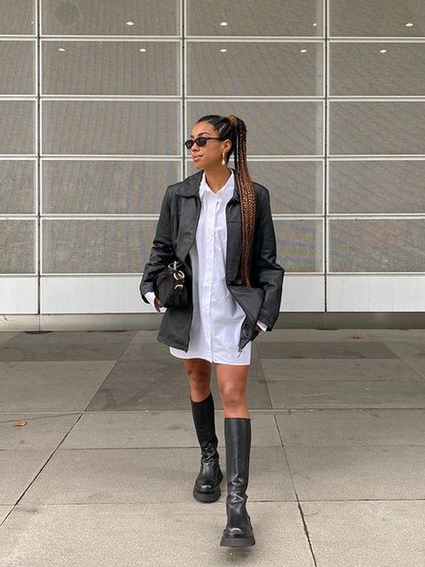 Fall Dress Outfit Ideas, Calf Boots Outfit, Chunky Boots Outfit, Cozy Rainy Day Outfit, Tall Boots Outfit, Leather Boots Outfit, Outfit Botas, Boots Look, Winter Boots Outfits