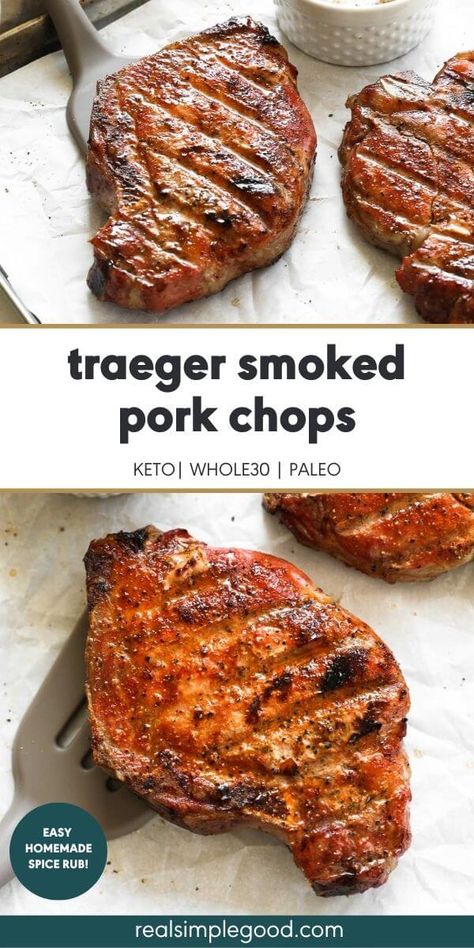 Smoked Meat Traeger, Grilled Smoked Pork Chops, Traeger Supper Ideas, Pork Chops In The Smoker, Pork Chops On The Traeger Grill, Pork Chop Recipes Smoked, Treager Pork Chops Recipes, Best Smoked Pork Chops, Traeger Pork Chops Bone In