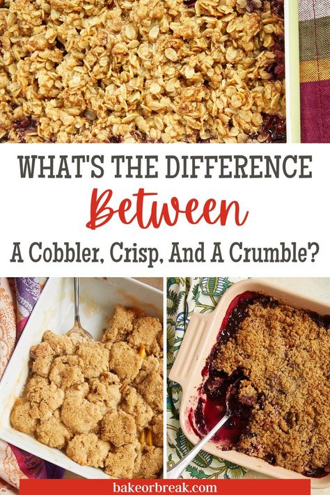 Do you know the difference between cobblers, crisps, and crumbles? If not, don’t worry – you’re not alone! These dessert recipes are often confused with each other, but they do have some key differences. Let’s take a look at their differences and also what they have in common. They all start simply with fruit, but have unique textures and flavors. Fruit Crisp Recipe Crumble Topping, Fruit Crisps And Cobblers, Crumbles Recipes, Strawberry Cobbler Recipes, Pear Cobbler, Fruit Crisp Recipe, Pie Crust Top, Plum Crumble, Strawberry Cobbler