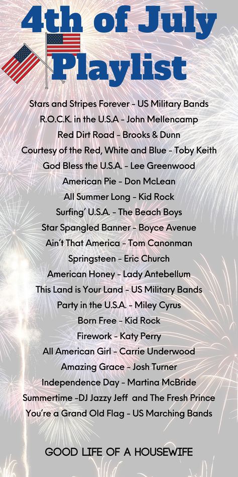 4th Of July Songs For Preschool, 4th Of July Songs For Instagram, Patriotic Music Playlist, Things To Do For July 4th, 4th Of July Spin Class Playlist, Stuff To Do On Fourth Of July, Fun Things To Do At Home For 4th Of July, Things To Do For 4th Of July, Fourth Of July Movies