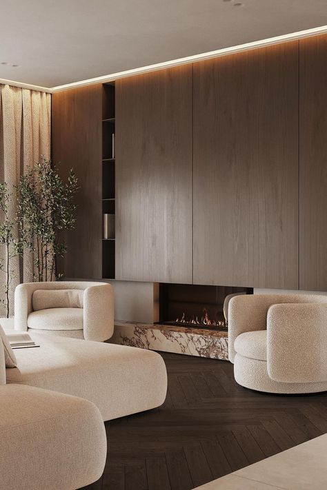 Japandi Interiors, Japandi Interior, Living Comedor, 아파트 인테리어, Elegant Living Room, Elegant Living, Fireplace Design, Design Wall, Minimalist Living Room