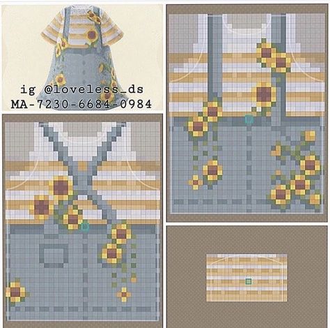 Acnh Outfit Pattern, Codes Acnh Clothes, Acnh Summer Outfits Grid, Custom Design Outfits Acnh, Acnh Clothes Design Tutorial, Acnh Island Design Codes Clothes, Acnh Early Game Ideas, Pixel Art Outfit, Animal Crossing Custom Design Clothes Pattern