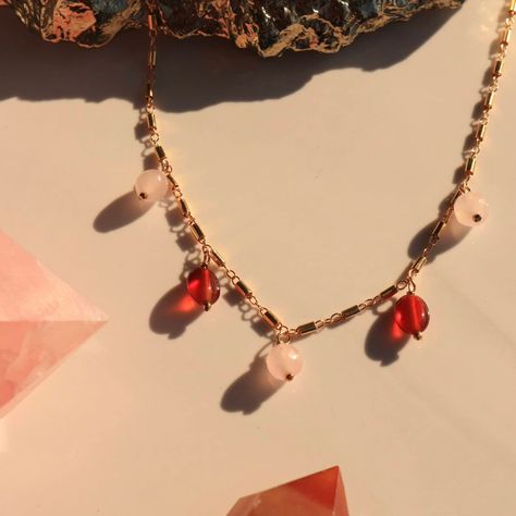 Dainty gold necklace with genuine gemstone crystals 
Rose Quartz and carnelian healing crystal gemstones Trust In Relationships, Open Your Heart, Divine Love, Increase Energy Levels, Inner Healing, Energy Stones, Love Rose, Root Chakra, Crystal Grid