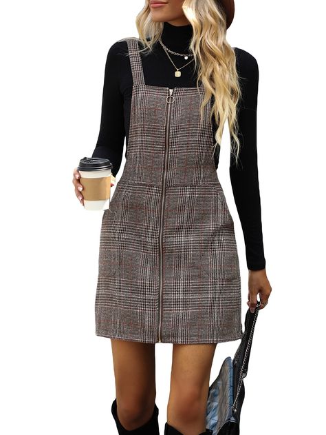 Frat Outfits, Plaid Overall Dress, Sleeveless Dresses Casual, Tartan Dress, Linnet, Short Dresses Casual, Suspender Dress, Pinafore Dress, Vestido Casual