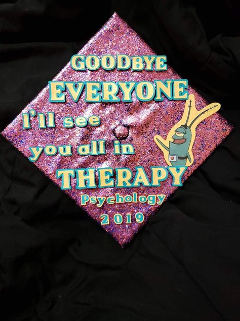 Grad Cap Inspo Psychology, Clinical Psychology Graduation Cap, Psychology Graduation Cap Ideas Funny, Cap Ideas For Psychology, Psych Degree Graduation Cap, Masters Psychology Graduation Cap, University Cap Decoration, Counselor Cap Decoration, Marketing Major Graduation Cap