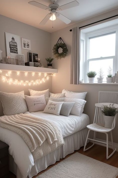 Room Redesign, White Bed, Redecorate Bedroom, Cozy Room Decor, Teen Bedroom Decor, Bedroom Refresh, Girl Bedroom Decor, Dream Room Inspiration, Room Makeover Bedroom