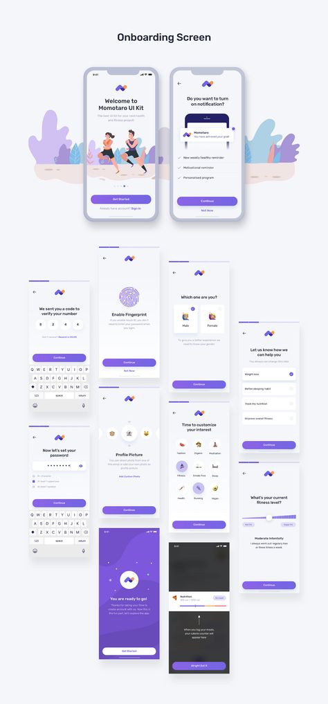 Momotaro Health Fitness Mobile App UI UX Kit on Behance App Mobile Design, Application Ui Design, To Do App, Mobil Design, Interaktives Design, Ui Design Mobile, Ux Kits, Ui Ux 디자인, Visuell Identitet