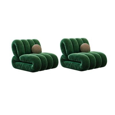 Fashionable soft bag texture sofa chairs, this set includes two, with a modern and retro simple color scheme, lazy and casual, and a novel style design. Sitting on it, whether reading, chatting, or working, it exudes a leisurely atmosphere, suitable for various scenarios Everly Quinn Fabric OR Leather Type: Green Microfiber/Microsuede | Side Chair - Everly Quinn Anari 29.52" Wide Side Chair 30.31 H x 29.52 W x 37.4 D in brown | 30.31" H X 29.52" W X 37.40" D | Wayfair Art Deco Chaise, Green Design Home, Side Chairs For Living Room, Basement Sitting Area, Chartreuse Sofa, Two Chair Living Room, Two Chairs Sitting Area, Green Sofa Chair, 70s Chair