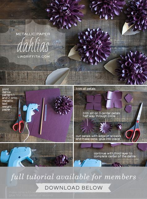 Make a Paper Dahlia for Fall - Lia Griffith Svg Crafts, Rolled Flowers, 3d Paper Flowers, Leaf Svg, Paper Dahlia, Flowers 3d, Autumn Paper, Paper Plants, Paper Flower Template