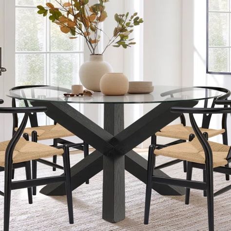 Wayfair | Medium Round Kitchen & Dining Tables You'll Love in 2023 Glass Dining Table Decor, Pedestal Dining Table Wood, Glass Dinning Table, Modern Glass Dining Table, Glass Table Decor, Hunting Ideas, Round Glass Table, Round Dining Table Modern, Glass Round Dining Table