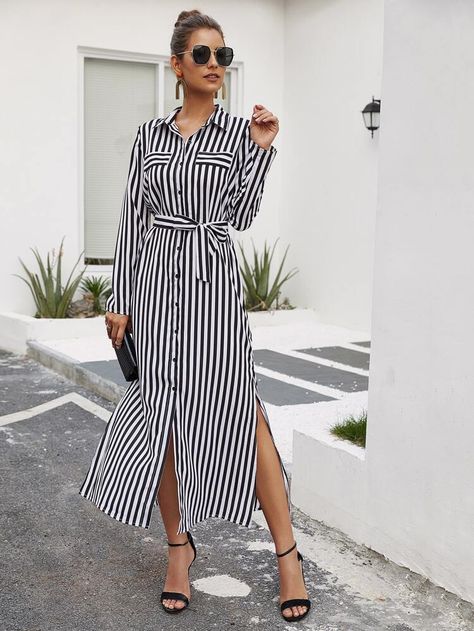 Womens Winter Dresses, Shirt Dress Outfit, Linen Shirt Dress, Striped Shirt Dress, Belted Shirt Dress, Straight Dress, Long Sleeve Sweater Dress, Midi Dress Casual, Long Shirt Dress