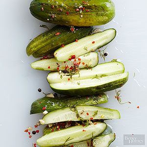 From Better Homes and Gardens, ideas and improvement projects for your home and garden plus recipes and entertaining ideas. Fresh Cucumber Recipes, Spicy Pickle Recipes, Summer Party Appetizers, Favorite Party Appetizers, Spicy Pickle, Today Recipes, Cucumber Pickles, Spicy Cucumber, Canning Process