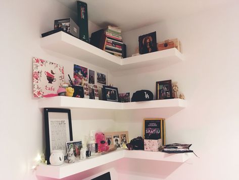 Storage Above Desk, Shelf Above Desk Ideas, Shelves Above Desk In Bedroom, Shelving Above Desk, Plasterboard Shelves, Shelf Above Desk, Shelves Above Desk, Above Desk, Lack Shelf