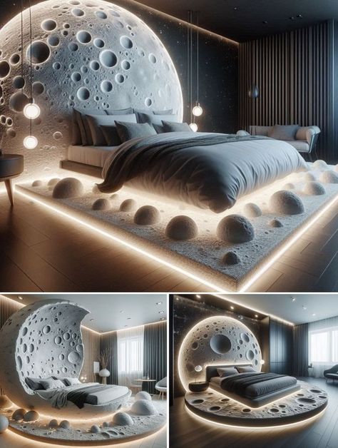 Moon Themed Bedroom, Moon Inspired Bedroom, Space Bed, Organic Modern Bedroom, Inspired Bedroom, Space Bedding, Themed Bedroom, Themed Room, Bedroom Themes