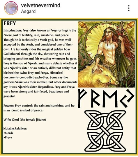 Frey Norse God, Freyr Norse Mythology, Pagan Knowledge, Freyr God, Norse Gods And Goddesses, Norse Deities, Norse Magic, Viking Facts, Norse Paganism