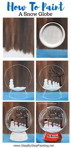 Snow Globe Painting, Globe Painting, Cute Snow Globe, Painting Tutorial Step By Step, Painting Beginners, Beginners Acrylic Painting, Christmas Paintings On Canvas, Illustration Noel, Canvas Painting Tutorials