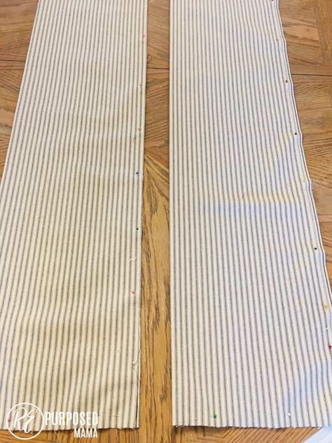 Learn how to make a farmhouse table runner in just a few simple steps. No pattern is needed for this simple farmhouse table runner. Here's how to make a farmhouse table runner in 30 minutes or less. #tablerunner #farmhousetablerunner #diytablerunner #tickingfabric #farmhousetable Dresser Scarf Ideas Table Runners, Diy Farmhouse Table Runner, How To Make A Table Runners Diy, Table Runner Ideas For Round Tables, Rustic Table Runner Ideas, Ideas For Table Runners, Rag Quilt Table Runner, Sewing Table Runners Easy, Make Table Runner