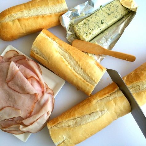 French Ham And Cheese Baguette, Ham And Butter Sandwich, Ham Sandwich Recipes, French Sandwich, Turkey Sandwiches Recipes, Slice Of Cheese, Baguette Sandwich, Sandwiches Recipes, Tea Sandwiches Recipes