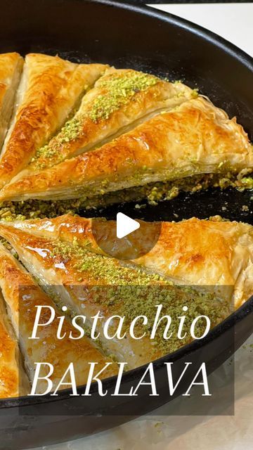 DAINTY BITE on Instagram: "This is how you can make the best and easiest pistachio baklava recipe You will need: 12 oz. pistachio 1 1/2 tbsp rose water 1 1/2 tbsp sugar 1 package fillo/ phyllo dough 226 g unsalted melted butter @kerrygoldusa 1 1/2 cups of sugar syrup Ingredients for the sugar syrup, 1 1/2 cups of sugar 3/4 cup of water 3 tbsp rose water 1 tbsp lemon juice 1 tbsp honey/ optional vanilla ice cream to serve additional ground pistachio for garnish Preparation: Chop pistachios finely in the food processor then add the rose water, sugar and mix. Grease a 13 inch pan with melted butter and start layering the phyllo sheets one after the other. You can use scissors to cut the edges and reuse. Sheets don’t have to be perfect. You need to stack 8 layers and brush with butter i Pistachio Baklava Recipe, Baklava Pistachio, Pistachio Gelato, Pistachio Baklava, Special Dishes, Baklava Recipe, Pistachio Ice Cream, Food Advice, Ethnic Food