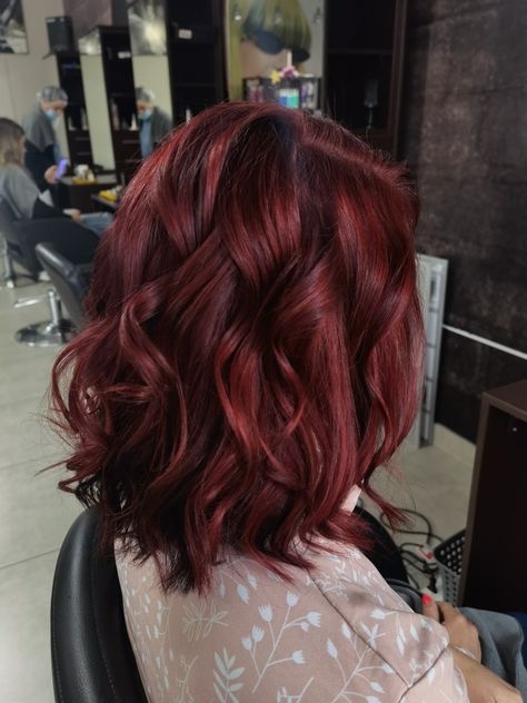 Shoulder length Bob, soft curl waves Red Shoulder Length Hair With Bangs, Shoulder Length Soft Curls, Shoulder Length Curly Red Hair, Dark Red Shoulder Length Hair, Medium Length Red Hair With Layers, Shoulder Length Hair Red, Red Shoulder Length Hair, Red Hair Shoulder Length, Shoulder Length Red Hair