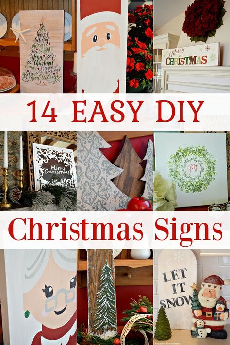 14 easy DIY Christmas Sign Ideas Large Christmas Signs Diy, Christmas Signs To Make, Christmas Plaques Ideas, Homemade Christmas Signs, Diy Painted Christmas Signs, Family Christmas Sign, Christmas Wood Signs Diy, Christmas Sign Ideas, Diy Christmas Signs