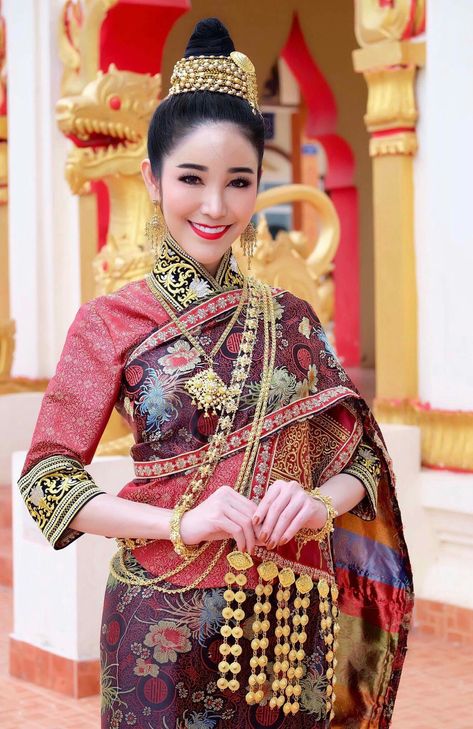 Laos woman - Beautiful Laos girl in Tribe costume,Asian woman wearing traditional Laos culture,vintage style,traditional suit. Laos Traditional Clothing, Laos Traditional Dress, Lao Fashion, Lao Culture, Lao Sinh, Laos Culture, Laos Wedding, Laos Clothing, Conservative Outfits