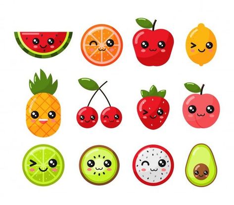 Conjunto de estilo de dibujos animados d... | Premium Vector #Freepik #vector #frutas #naranja #tropical #manzana Fruit Cute Drawing, Kawaii Fruit Drawing, Cute Fruits Drawings, Cute And Easy Art, Cute Fruit Drawings, Cute Fruit Cartoon, Fruits Cartoon, Fruit Drawings, Fruit Doodle