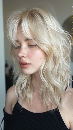 Very Bright Blonde Hair, White Shag Hair, Platinum Hair Aesthetic, Hair Color Blonde Ideas, Girl With Platinum Blonde Hair, Edgy Blonde Hair Grunge, Cool Toned Blonde Hair Pale Skin, Alt Blonde Hair, Platinum Blonde Shag