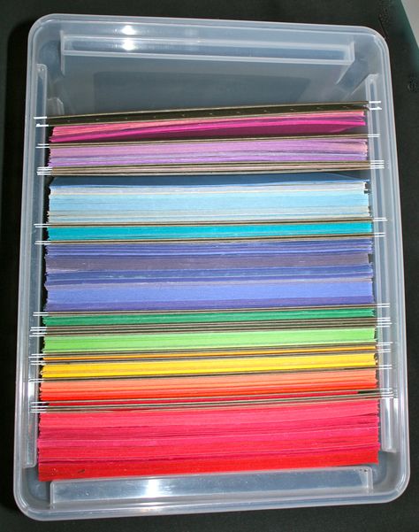 I organize my construction paper in plastic files. Keep scraps in the green hanging folders that separate the colors. Crates also work. This makes them stackable and portable and easily used by students. No more mess and damaged paper! Organize Construction Paper, School Folders, Teaching Organization, Hanging Folders, Class Organization, Classroom Organisation, Organization And Management, Ideas Para Organizar, Organization Decor