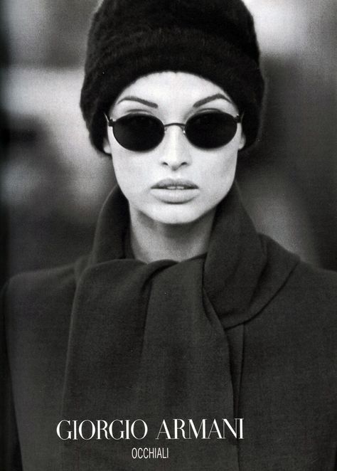 Giorgio Armani 1994 Model: Leticia Herrera Giorgio Armani Aesthetic, Ray Petri, White Aesthetics, Eyewear Campaign, Eyewear Display, Giorgio Armani Sunglasses, 90s Sunglasses, Armani Sunglasses, Chic Sunglasses