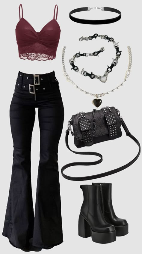 Casual goth outfit #goth #grunge Goth Outfits Casual, Hope Outfits, Gothic Fits, Red Top Outfit, Avengers Outfits, Casual Goth, Goth Outfit, My Style Outfits, Red Tops