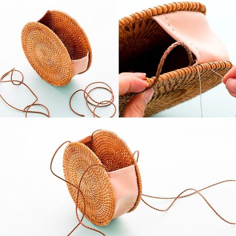 Straw Bag Diy, Diy Rucksack, Pochette Diy, Diy Straw, Circle Purse, Sac Diy, Diy Clutch, Backpack Patches, Diy Backpack