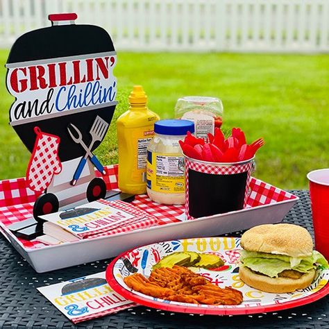 If you know our family, you know my husband loves to grill. Having friends over for a BBQ in our backyard is a regular thing at our house, so having the essentials for a great backyard BBQ is a must. The tableware has to be fun and the BBQ accessories must be on point. Grill And Chill Party Ideas, Grilling And Chilling Party, Chill And Grill Party, Bbq Set Up Ideas Backyard Parties, Grill And Chill Party Decor, Fathers Day Bbq Party Ideas, Bbq Birthday Party Ideas For Men, Grill Party Ideas, Bbq Party Theme