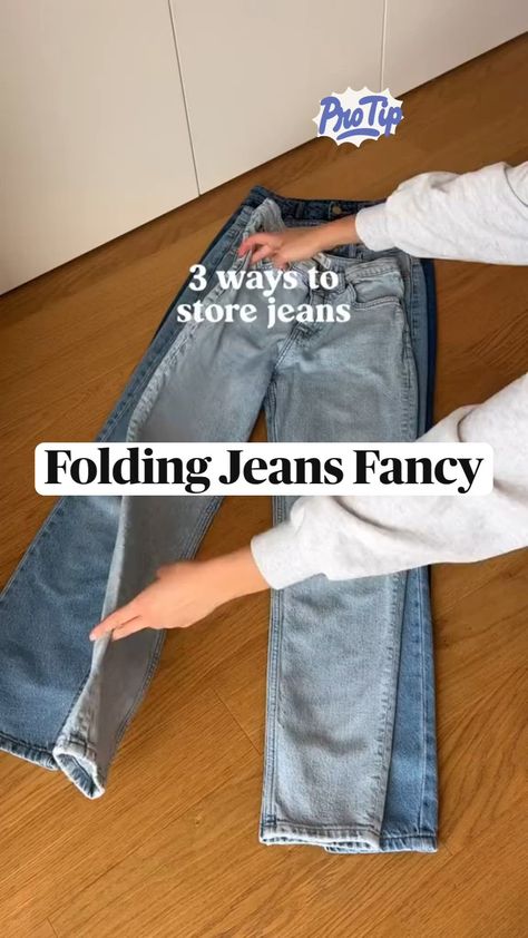 Fold Pants, How To Fold Jeans, Jean Organization, How To Fold Pants, Pants Organization, Hanging Pants, Clothes Drawer Organization, Pant Storage, Folding Jeans