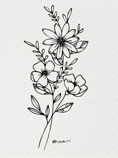 Western Flower Drawing, Spring Flowers Tattoo, Spring Flower Tattoo, Western Flower Tattoo, Line Drawing Easy, Tattoo Designs Black And White, Tattoo Designs Watercolor, Tattoo Designs Mandala, Flower Tattoo Stencil