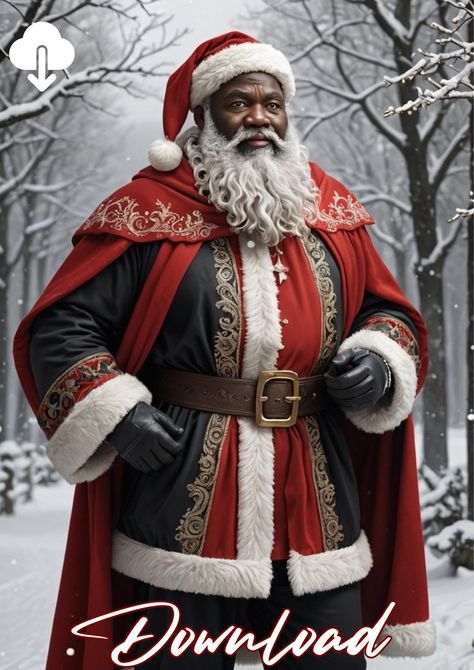 Celebrate the holiday season with this stunning digital illustration of a majestic Black Santa Claus. Perfect for adding a touch of festive cheer to your home decor, this high-quality art print captures the spirit of Christmas in a winter wonderland setting. Instantly download and print at your convenience for decorations, cards, or gifts. Bring joy and diversity to your holiday celebrations! Black Santa Claus Pictures, Santa Pics, Santa Real, Santa Illustration, Black Santa Claus, Santa Claus Pictures, Santa Claus Suit, Santa Pictures, Santa Decorations