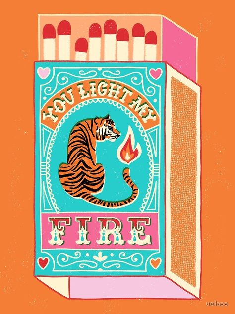 Vintage Posters Art Deco, Matchbox Illustration, Valentines Designs, Fire Illustration, Fire Poster, Art Prints Aesthetic, Fire Graphic, Fire Pattern, Valentine Art