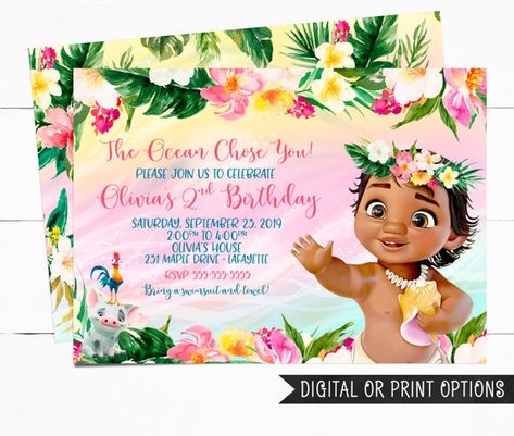 Baby Moana Birthday Party, Moana Invitation, Moana Birthday Party Theme, Moana Birthday Invitation, Festa Moana Baby, Moana Bebe, Luau Invitations, Baby Moana, Moana Theme