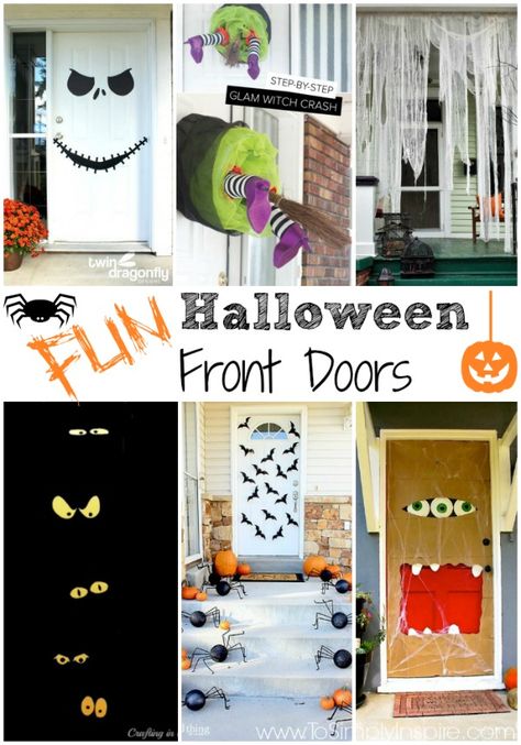 Halloween is right around the corner! There are so many fun ways to decorate your front door to welcome your trick-or-treaters. Halloween Decor For Door, Decorated Halloween Doors, Holloween Decore Idea Indoor Diy, Halloween Office Door Decorating Contest, Monster Door Decoration, Halloween Door Decorations Contest, Halloween Decorations Door, Halloween Door Decorations Classroom, Halloween Doors