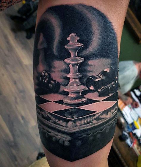 Mens Realistic 3d King Chess Piece Bicep Tattoo Designs Chess Board Tattoo Design, Chessboard Tattoo, Checkmate Tattoo, Chess Board Tattoo, Queen Chess Piece Tattoo, Tattoo Chess, Chess Tattoos, Biceps Tattoo, Forgiveness Tattoo