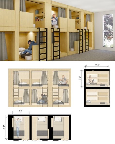 © KTGY Homeless Shelter Interior Design, Hostel Room Plan, Big Bedroom Design, Homeless Shelter Design, Bedroom Ideas Baddie, Hype Beast Bedroom, Whimsy Goth Bedroom, Room In A Box, Baddie Bedroom